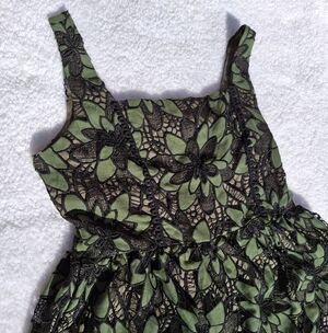 Just Me Green and Black Floral Lace Midi Dress - Size XL